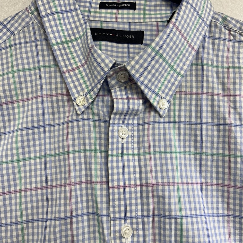 Tommy Hilfiger Slim Fit Stretch Light Blue Plaid 17 34/35 XL